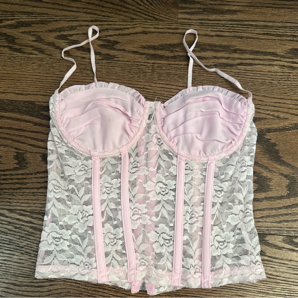Princess Polly Light Pink Lace Ruffle Corset